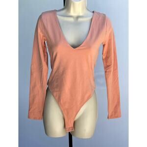 FOREVER 21, SIZE M, PEACH BODYSUIT, V NECK, LONG SLEEVE